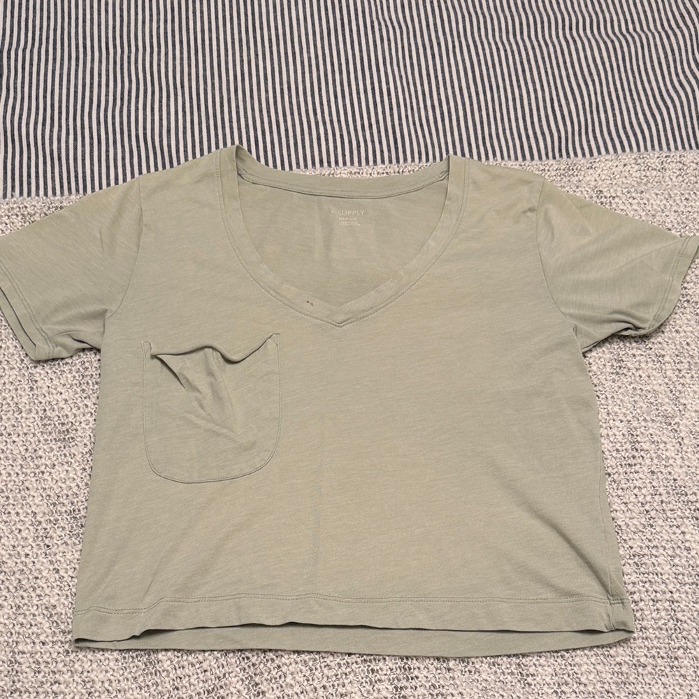Z Supply Olive V-Neck Crop Top with Pocket — SIZE M!